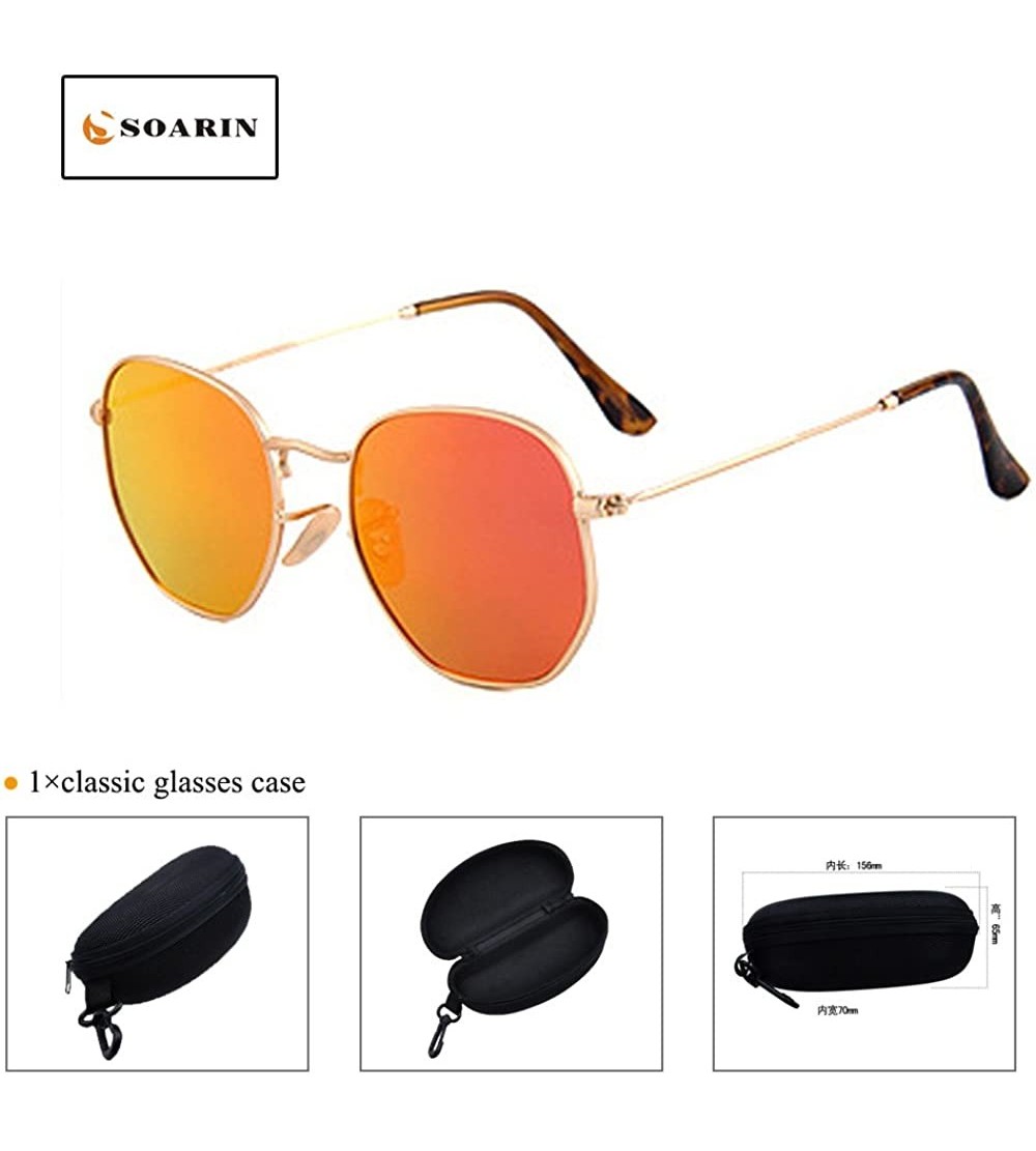 Square SOARIN Metal Frame Sunglasses for Women Retro Square Frame Reflective Lens UV 400 - Red - CL1833L9MRW $19.84