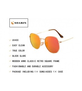 Square SOARIN Metal Frame Sunglasses for Women Retro Square Frame Reflective Lens UV 400 - Red - CL1833L9MRW $19.84