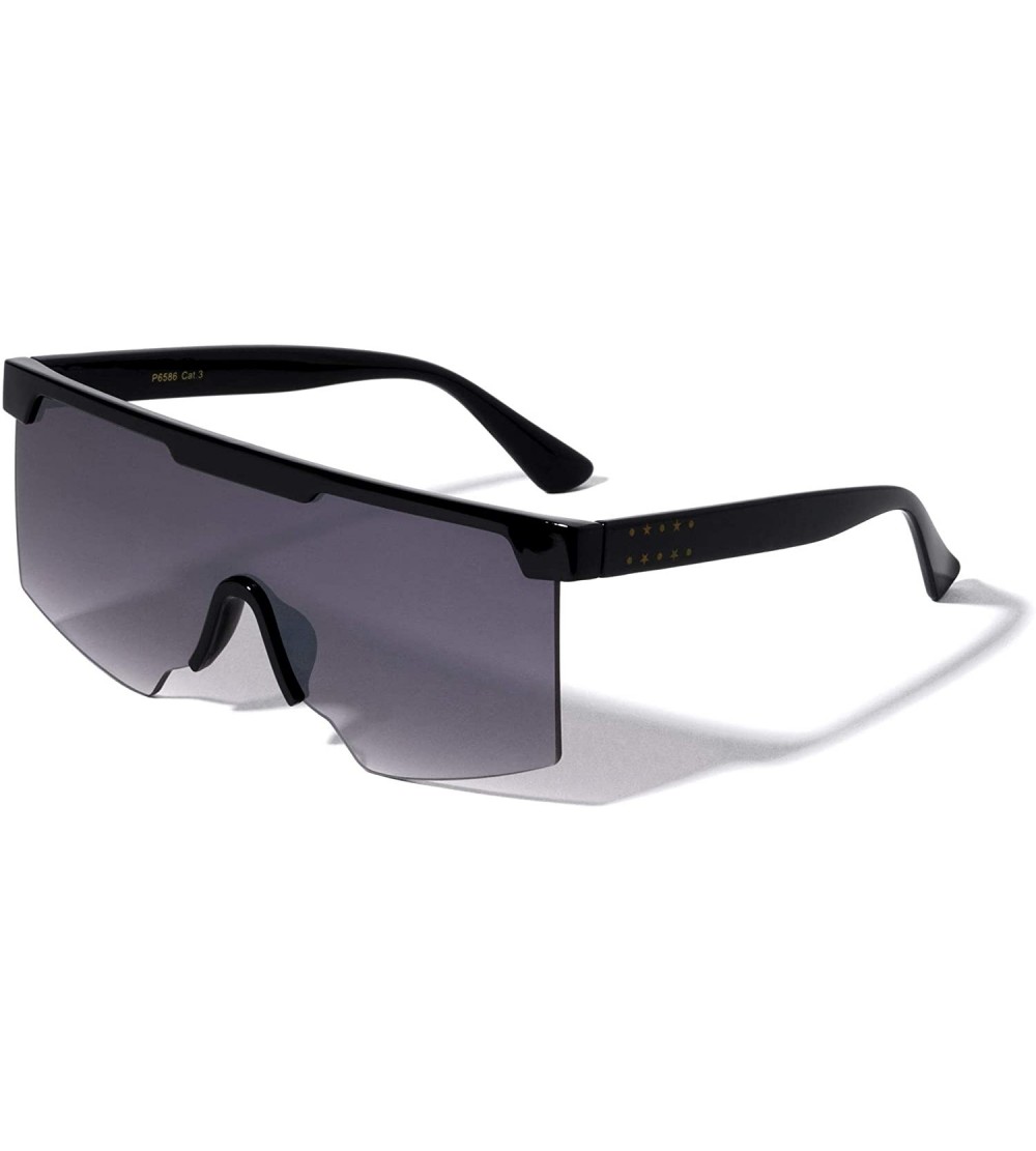 Semi-rimless Semi Rimless Geometric Flat Top Shield Fashion Sunglasses - Smoke - CB1960RK9YC $26.27