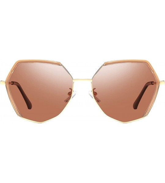 Square Retro Vintage Polygon Sunglasses for Women Metal Frame Shades - Brown Frame Brown Lens - CU18T78UYZM $22.84