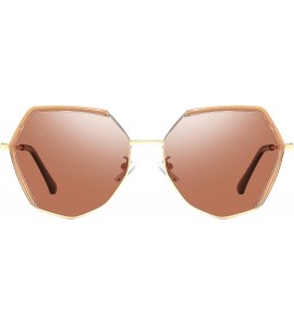 Square Retro Vintage Polygon Sunglasses for Women Metal Frame Shades - Brown Frame Brown Lens - CU18T78UYZM $22.84