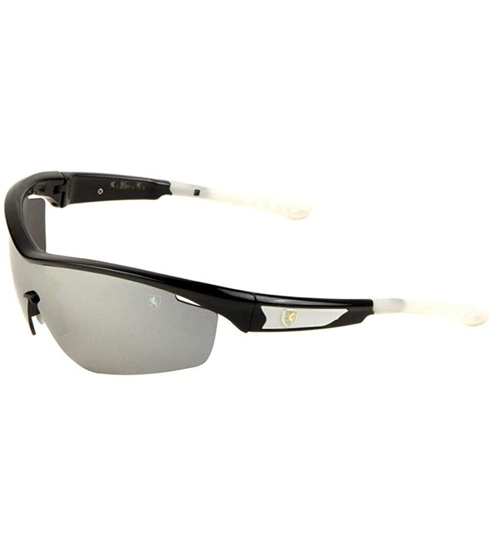 Shield Khan Semi Rimless Sport One Piece Lens Wrap Around Sunglasses - Black & White Frame - CF18WRNW56U $20.29