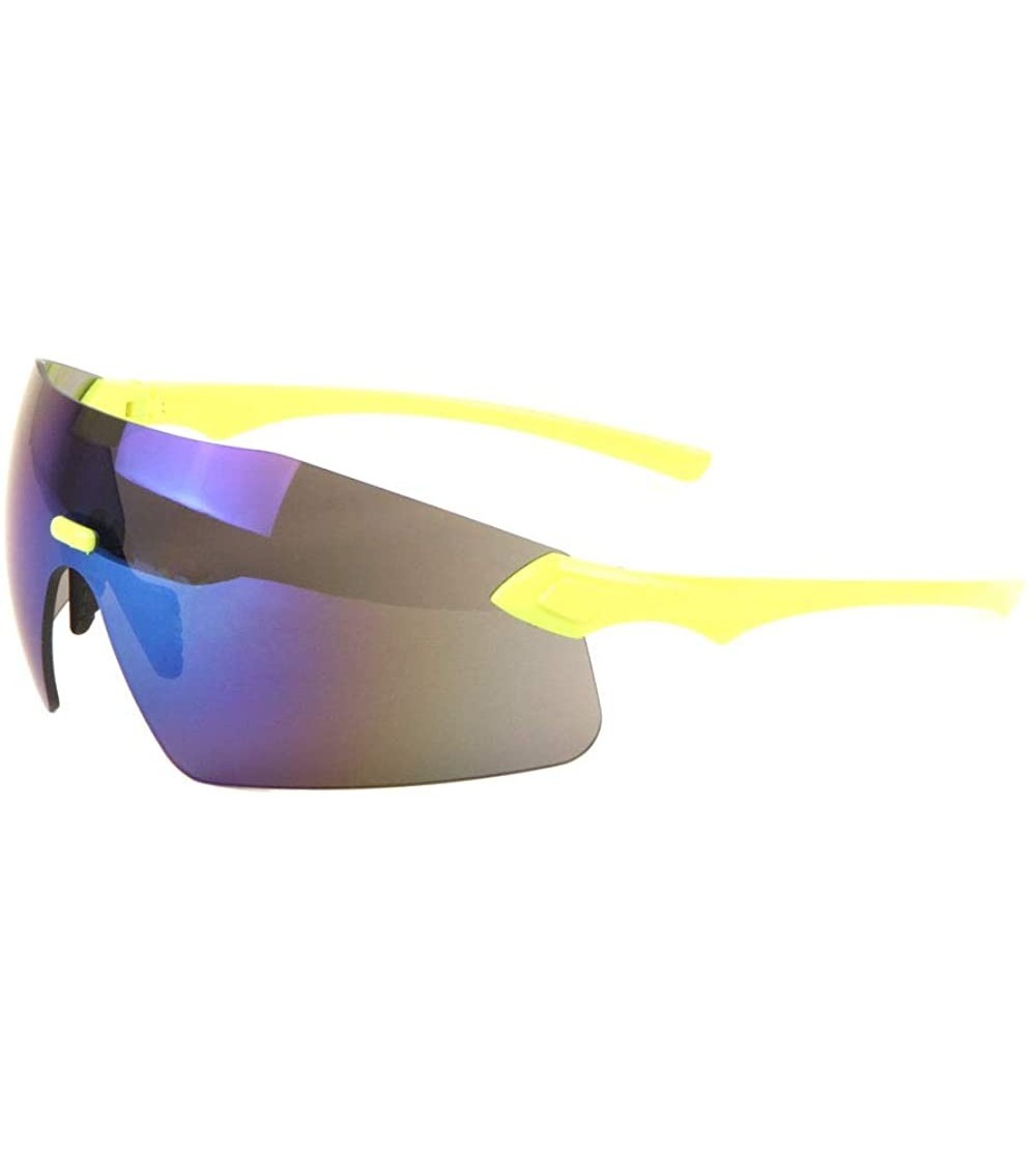 Shield Sport Inspired Rimless One Piece Curved Shield Sunglasses - Purple Yellow - CD197S7UY44 $26.73
