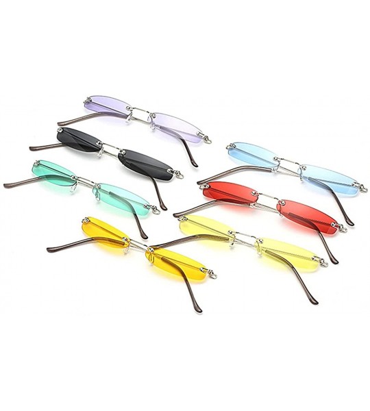 Semi-rimless Vintage Rimless Rectangle Sunglasses Womens Mens Sunglasses Ladies Metal Frame Clear Lens Red Shades - Yellow - ...