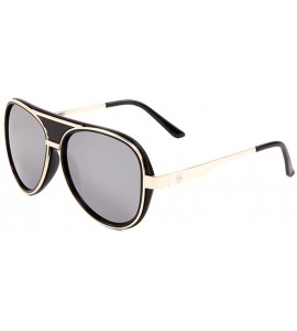 Aviator Color Mirror Double Thick Plastic Metal Rim Round Aviator Sunglasses - Grey Gold - C9190OHSH2L $26.88