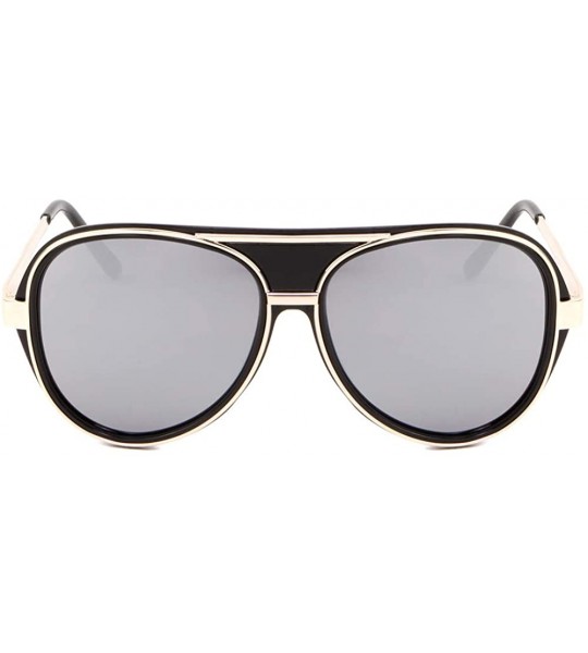 Aviator Color Mirror Double Thick Plastic Metal Rim Round Aviator Sunglasses - Grey Gold - C9190OHSH2L $26.88