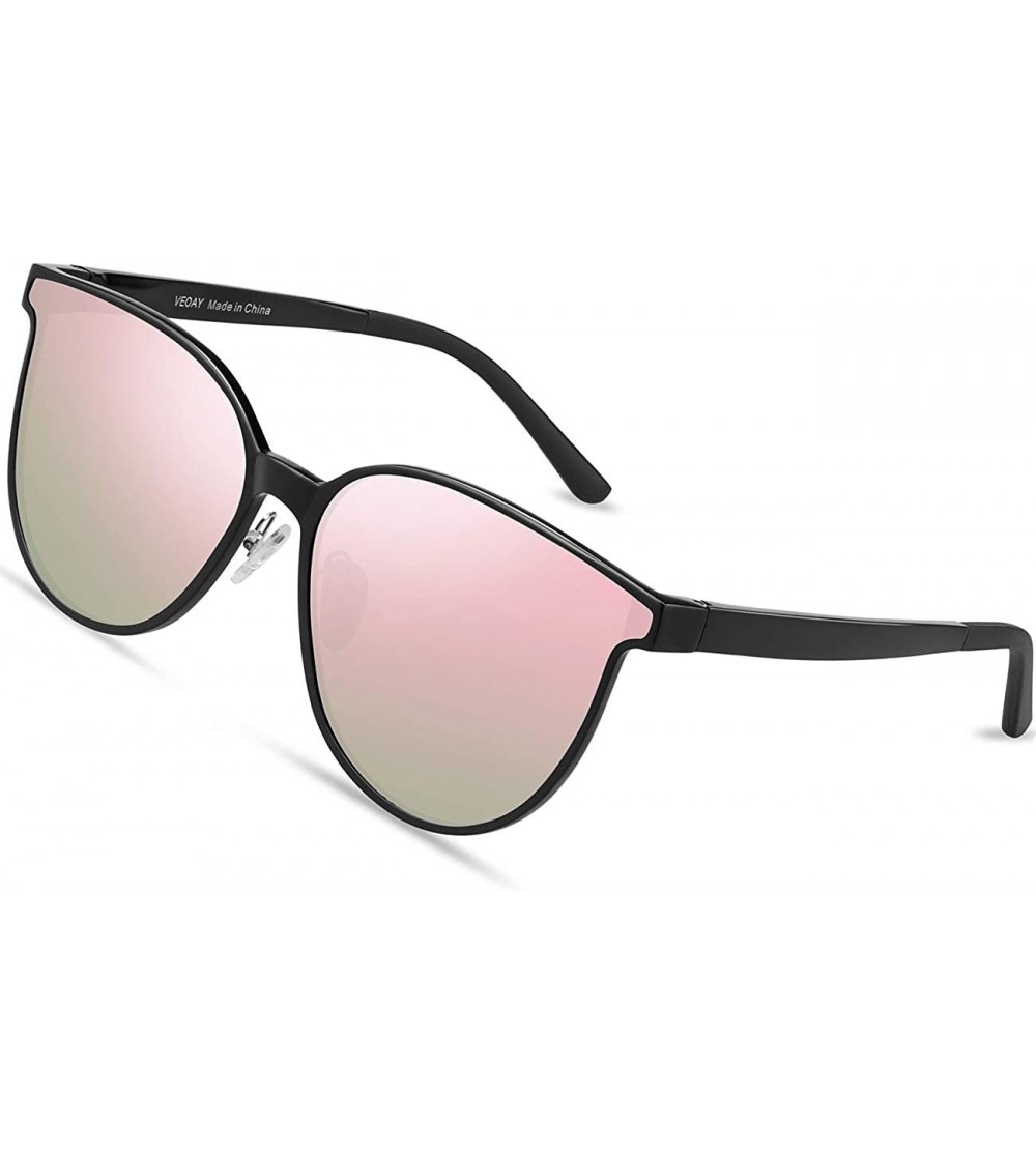 Oversized Polarized Fashion Round Sunglasses For Women And Men Oversized Vintage Cat Eye Glasses 100% UV Protection - Pink - ...
