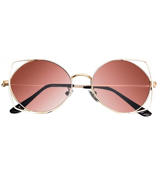 Round Small Polarized Round Sunglasses for Women Vintage Double Bridge Frame - Brown - CZ199LD7EWY $16.18