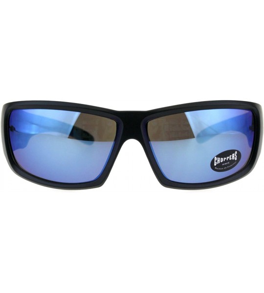 Sport Rectangular Biker Warp Around Flaming Arm Riding Sunglasses - Black Blue Mirror - C318GU38X5A $23.14