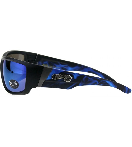 Sport Rectangular Biker Warp Around Flaming Arm Riding Sunglasses - Black Blue Mirror - C318GU38X5A $23.14