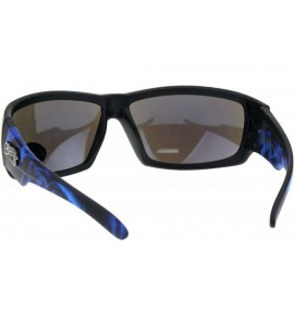 Sport Rectangular Biker Warp Around Flaming Arm Riding Sunglasses - Black Blue Mirror - C318GU38X5A $23.14