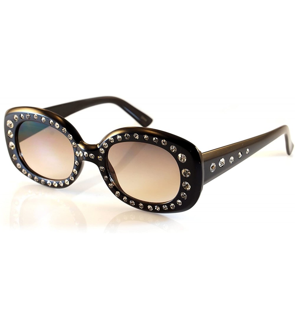 Oversized Medium Designer Crystal Rhinestone Frame Temple Rectangle Sunglasses A147 - Black/ Brown - CF18CHE8UD8 $24.30