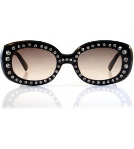 Oversized Medium Designer Crystal Rhinestone Frame Temple Rectangle Sunglasses A147 - Black/ Brown - CF18CHE8UD8 $24.30