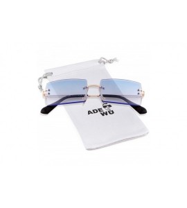 Rimless Rectangle Sunglasses For Women-Fashion Sheer Pink-Blue Lens-Rimeless Glasses Trendy - CJ190S9D7SW $25.37