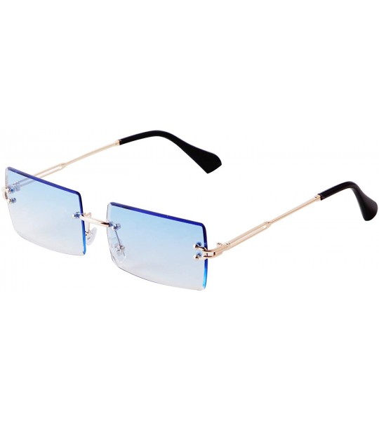 Rimless Rectangle Sunglasses For Women-Fashion Sheer Pink-Blue Lens-Rimeless Glasses Trendy - CJ190S9D7SW $25.37