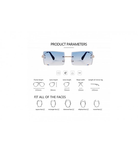 Rimless Rectangle Sunglasses For Women-Fashion Sheer Pink-Blue Lens-Rimeless Glasses Trendy - CJ190S9D7SW $25.37