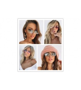 Rimless Rectangle Sunglasses For Women-Fashion Sheer Pink-Blue Lens-Rimeless Glasses Trendy - CJ190S9D7SW $25.37