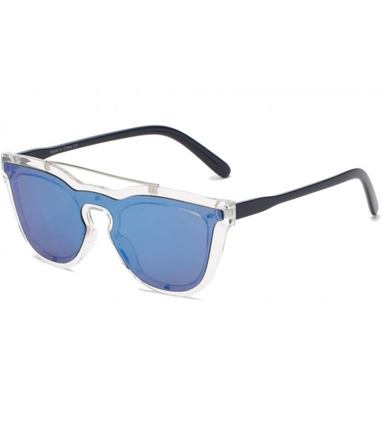 Goggle Classic Round Brow-Bar Fashion Sunglasses - Blue - CQ18WU8OXOE $36.98