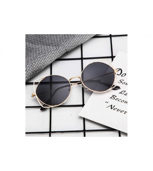 Cat Eye Sunglasses For Women - Cat Eye Mirrored Flat Lenses Metal Frame Sunglasses - Gray - CP18REONTXD $16.34