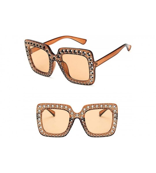 Square Women Fashion Square Frame Rhinestone Decor Sunglasses Sunglasses - Brown - CY199S990W0 $42.69