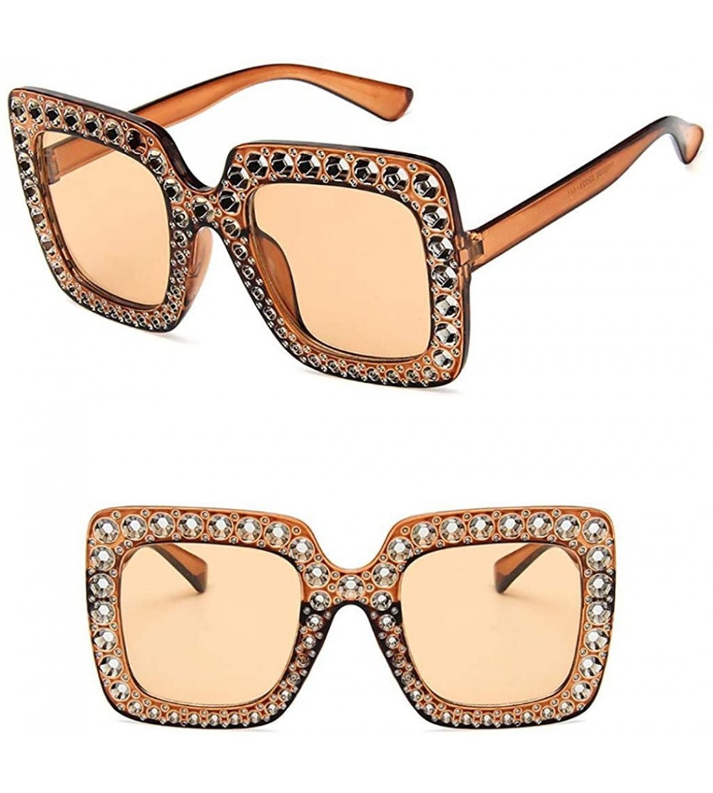 Square Women Fashion Square Frame Rhinestone Decor Sunglasses Sunglasses - Brown - CY199S990W0 $42.69