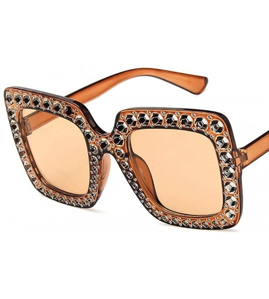 Square Women Fashion Square Frame Rhinestone Decor Sunglasses Sunglasses - Brown - CY199S990W0 $42.69