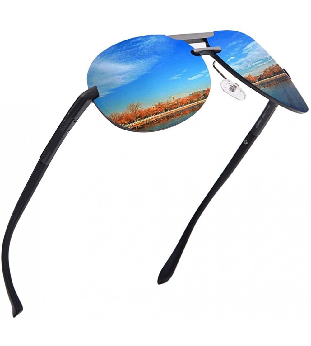 Aviator Classic Polarized Aviator Sunglasses for Men and Women 100% UV Protection - Gun Frame Blue Lens02 - C218H49MU89 $19.04