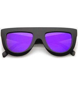 Round Oversize Chunky Wide Arms Colored Mirrror Flat Lens Flat Top Sunglasses 51mm - Matte Black / Purple Mirror - C417YZIYC7...