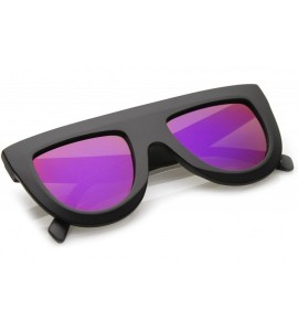 Round Oversize Chunky Wide Arms Colored Mirrror Flat Lens Flat Top Sunglasses 51mm - Matte Black / Purple Mirror - C417YZIYC7...