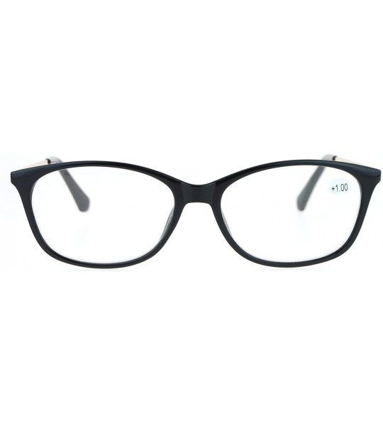 Rectangular Womens +1.0 Classic Narrow Rectangular Plastic Reading Glasses - Black Gold - CV12O6NW194 $19.41