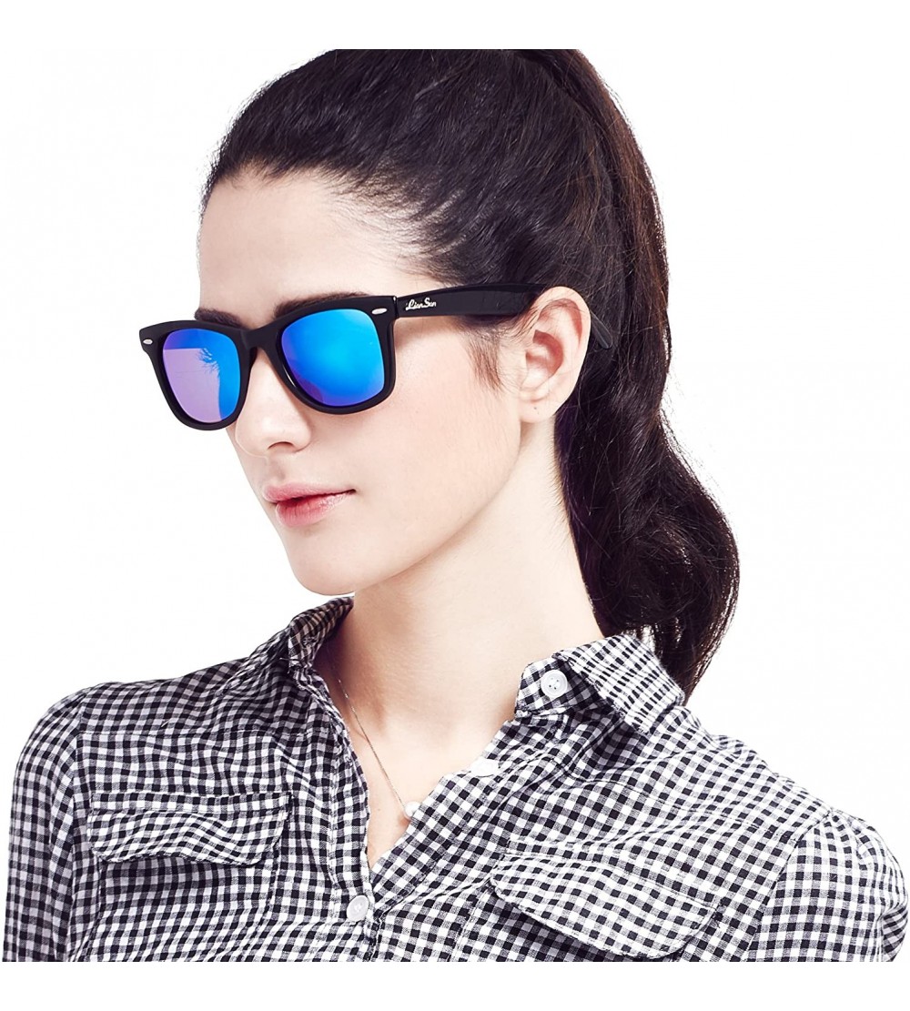Wayfarer designer vintage retro acetate polarized women men sunglasses 2140H - Black Mirrored Blue - CQ12BKTUTCP $40.20