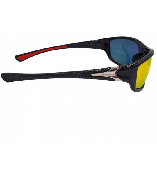 Rectangular Polarized Sunglasses Outdoor Motorcycle Baseball - Black&orange - CG19225Y6DE $19.39