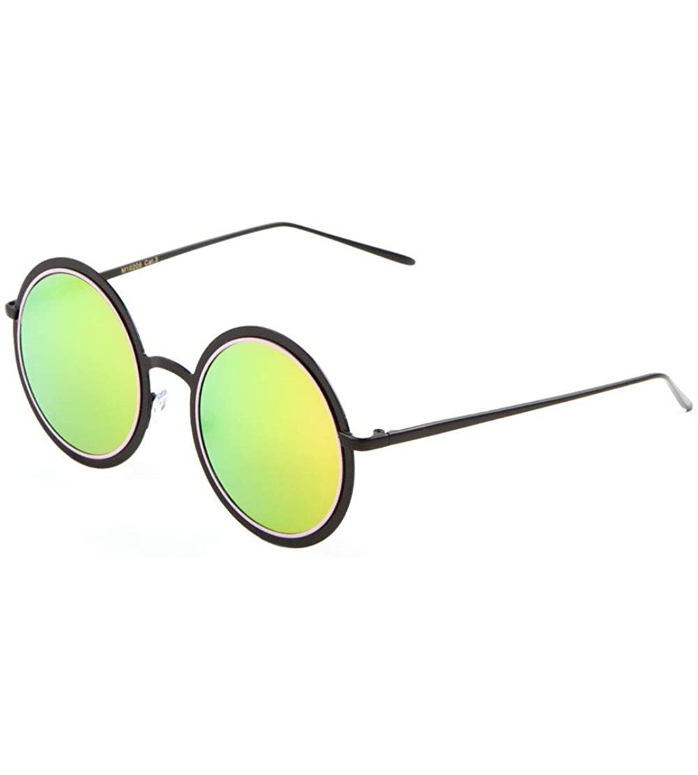 Round Flat Lense Round Frame Sunglasses - Green - CN1907YYT8G $25.72