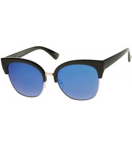 Cat Eye Modern Oversized Half-Frame Color Mirror Flat Lens Cat Eye Sunglasses 58mm - Black / Blue Mirror - CA12GSJNOIN $20.30