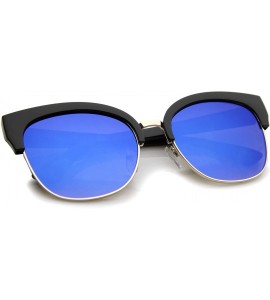 Cat Eye Modern Oversized Half-Frame Color Mirror Flat Lens Cat Eye Sunglasses 58mm - Black / Blue Mirror - CA12GSJNOIN $20.30