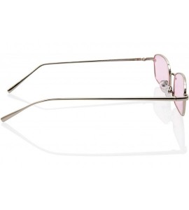 Oval Retro 90s Hipster Small Rectangular Thin Metal Frame Transparent Sunglasses - Silver Frame/ Pink Lens - CK18L6STAK8 $28.84