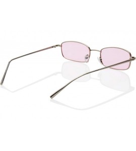 Oval Retro 90s Hipster Small Rectangular Thin Metal Frame Transparent Sunglasses - Silver Frame/ Pink Lens - CK18L6STAK8 $28.84