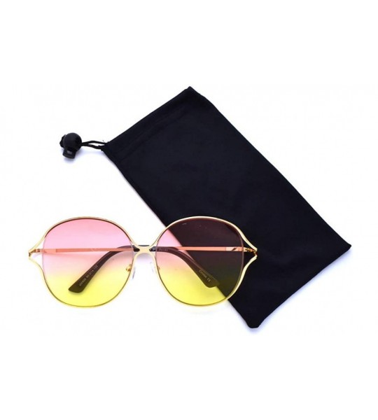 Oversized Oversize Round Flat Lens Sunglasses P4183 - Gold Pink/Yellow - CR18S8YI8MC $19.33