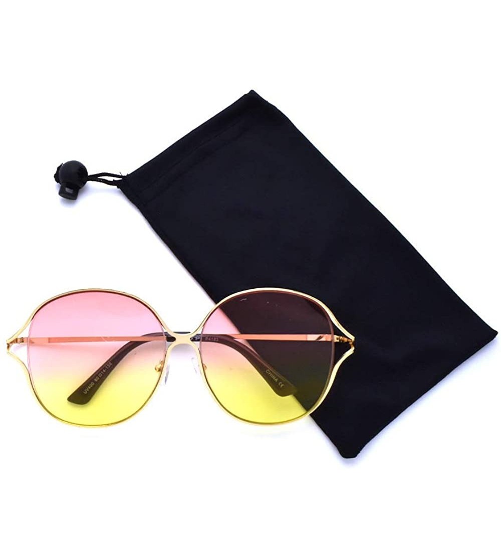 Oversized Oversize Round Flat Lens Sunglasses P4183 - Gold Pink/Yellow - CR18S8YI8MC $19.33