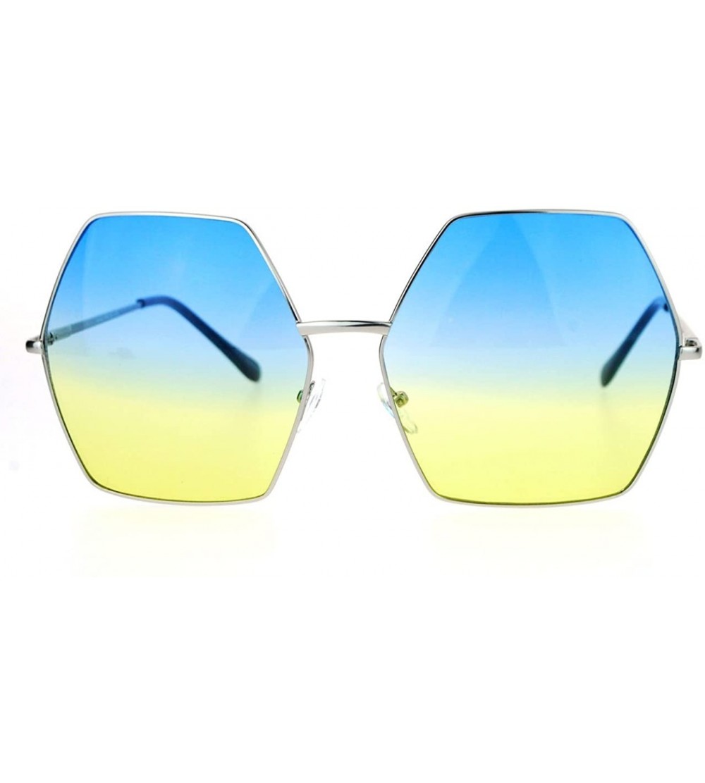 Oversized Womens Super Oversized Sunglasses Hexagon Metal Frame Ombre Color Lens - Silver - CI12GCC5QTV $21.67