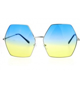 Oversized Womens Super Oversized Sunglasses Hexagon Metal Frame Ombre Color Lens - Silver - CI12GCC5QTV $21.67