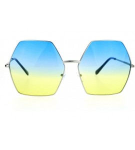 Oversized Womens Super Oversized Sunglasses Hexagon Metal Frame Ombre Color Lens - Silver - CI12GCC5QTV $21.67