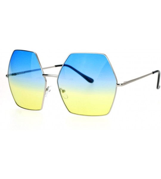 Oversized Womens Super Oversized Sunglasses Hexagon Metal Frame Ombre Color Lens - Silver - CI12GCC5QTV $21.67