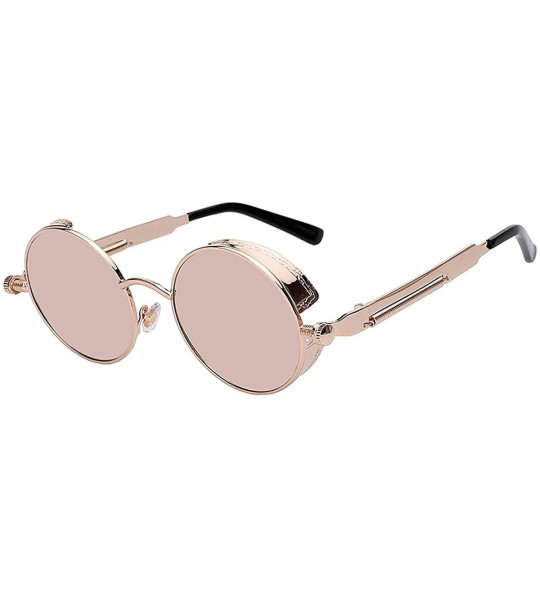 Shield Steampunk Retro Gothic Vintage Hippie Colored Metal Round Circle Frame Sunglasses Colored Lens - CP182H08IZ7 $22.21