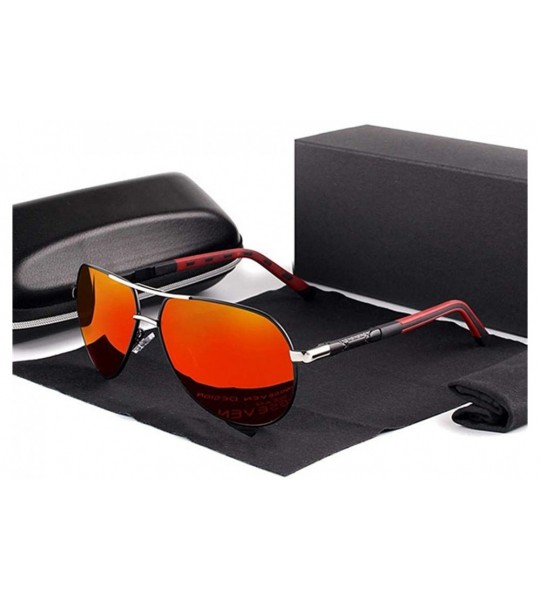 Square Retro brand sunglasses polarized sunglasses aluminum - Silver Red - CE1982YS5D2 $49.73