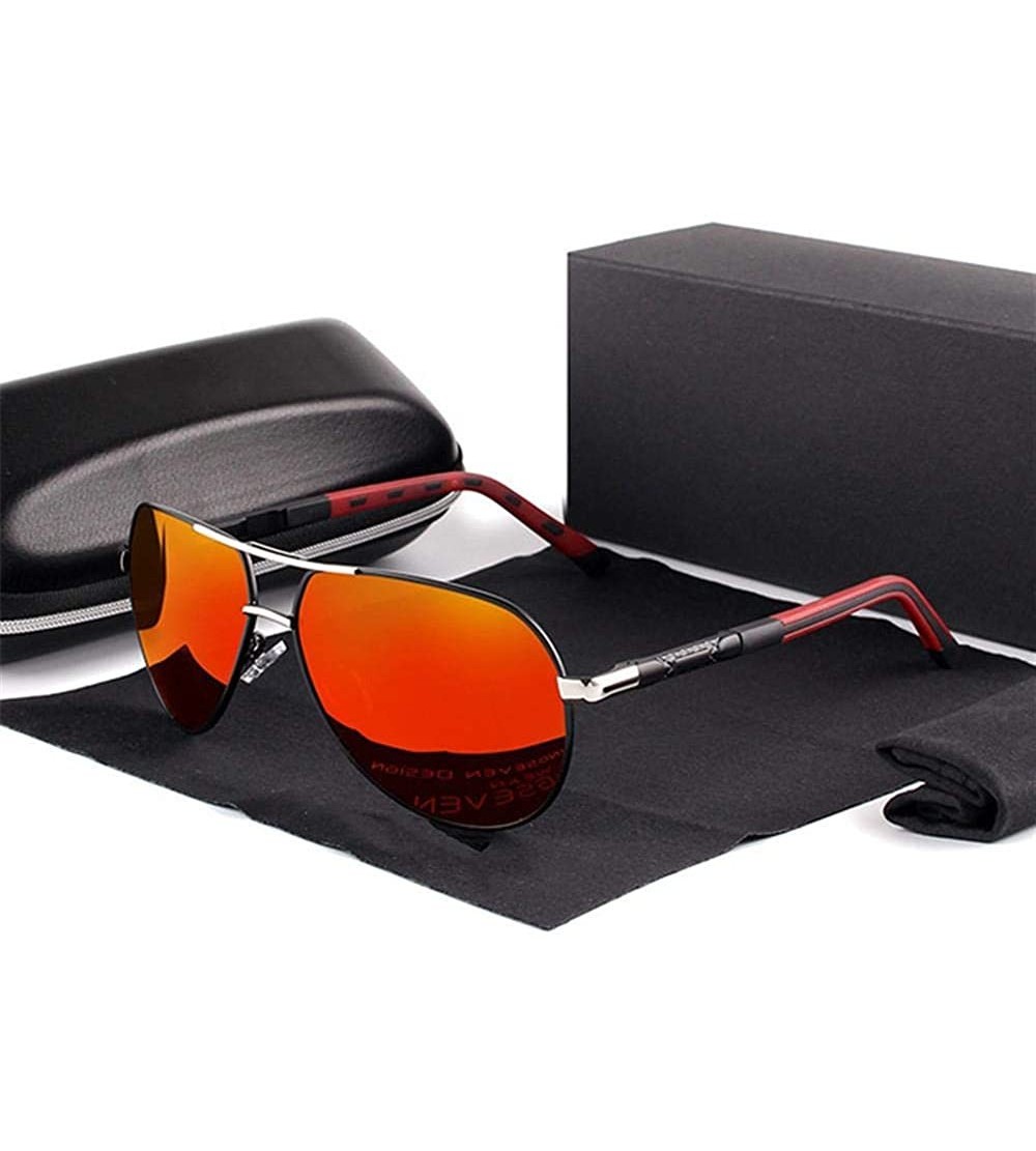 Square Retro brand sunglasses polarized sunglasses aluminum - Silver Red - CE1982YS5D2 $49.73