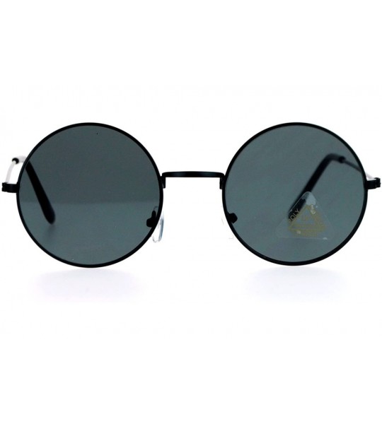 Round Ultra Flat Lens Trendy Circle Round Lens Retro Hippie Sunglasses - All Black - CG129K8N5YR $19.04