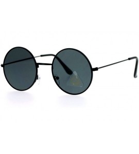 Round Ultra Flat Lens Trendy Circle Round Lens Retro Hippie Sunglasses - All Black - CG129K8N5YR $19.04