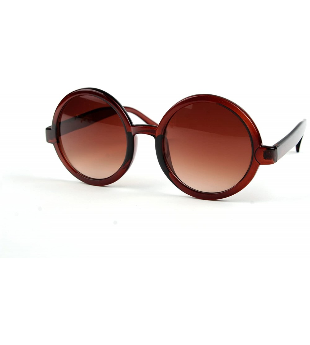 Round Unisex Vintage Retro Round Frame Sunglasses P1151 (Brown-Gradient Brown Lens) - CS11BRN1TGP $28.49