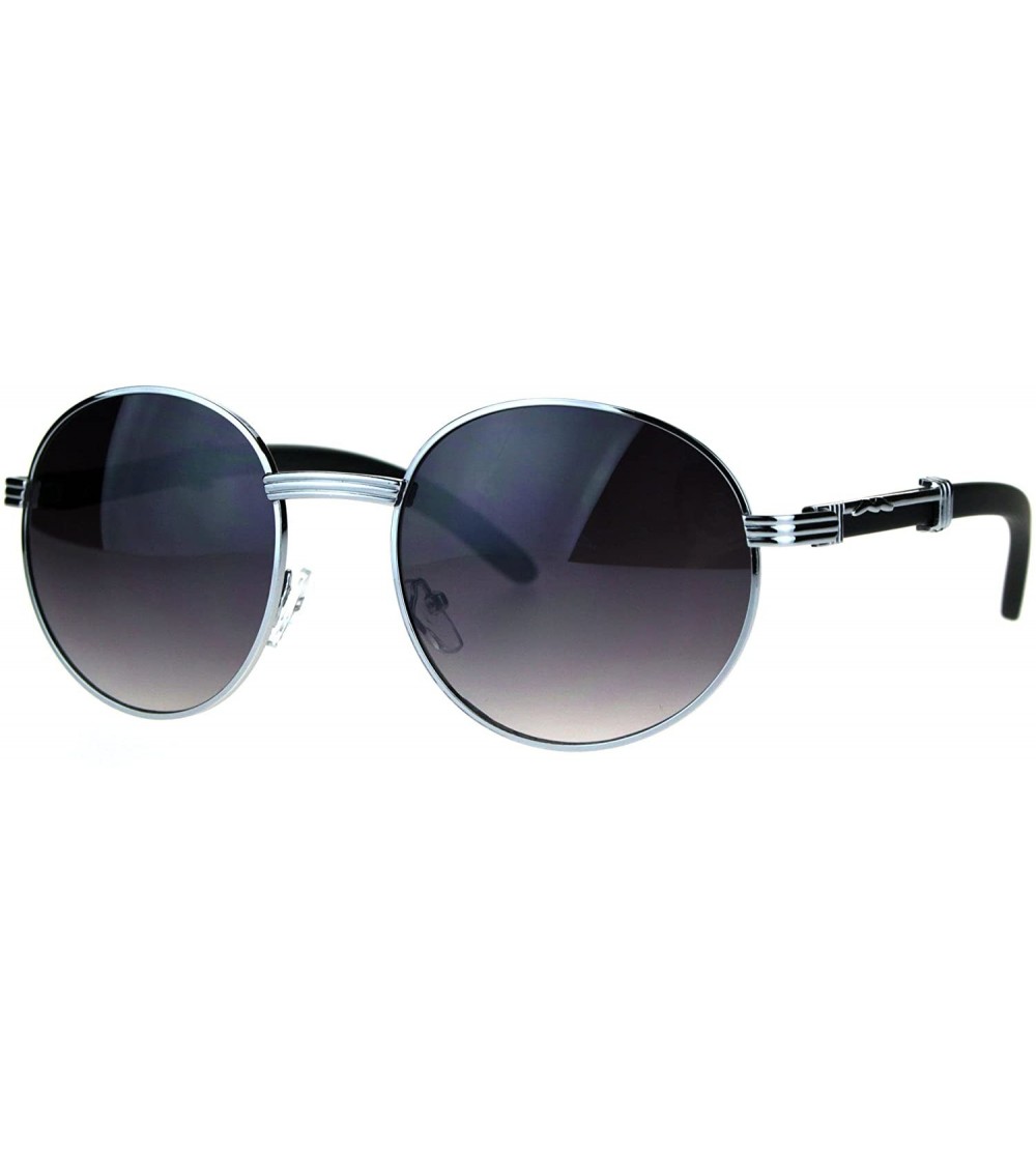 Round Unisex Fashion Sunglasses Wood Buff Temple Vintage Round Frame UV 400 - Silver (Smoke) - CD187WUEHS4 $22.15